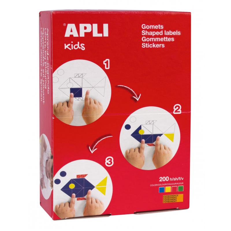 Apli Gomets Redondos en Colores Surtidos - 3 Medidas Diferentes: Ø 10 mm, Ø 15mm y Ø 23mm - 8200 Gomets por Caja - Adhesivo Perm