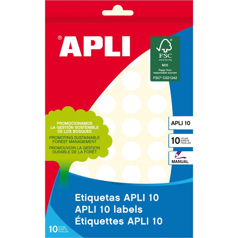 Apli Etiquetas 10 Blancas Ø 16.0mm 10 Hojas