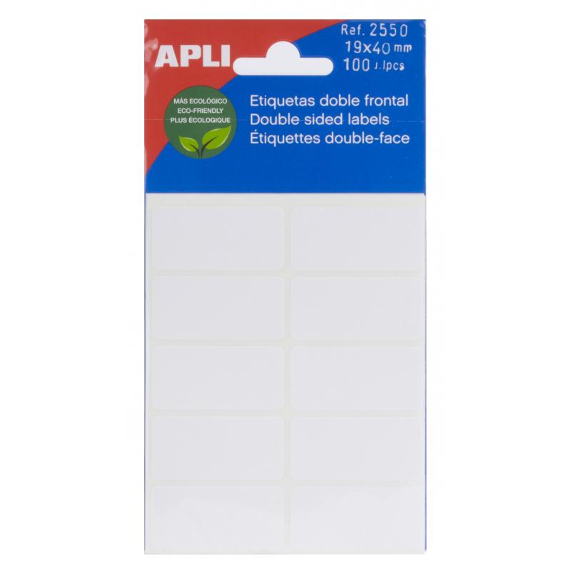 Apli Etiquetas Doble Frontal Blancas 19.0 x 40.0mm