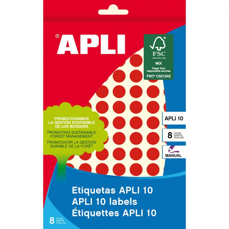 Apli Etiquetas 10 Rojas Ø 10mm 8 Hojas