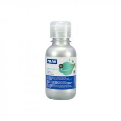 Milan Botella de Tempera 125ml - Tapon Dosificador - Secado Rapido - Mezclable - Color Plata