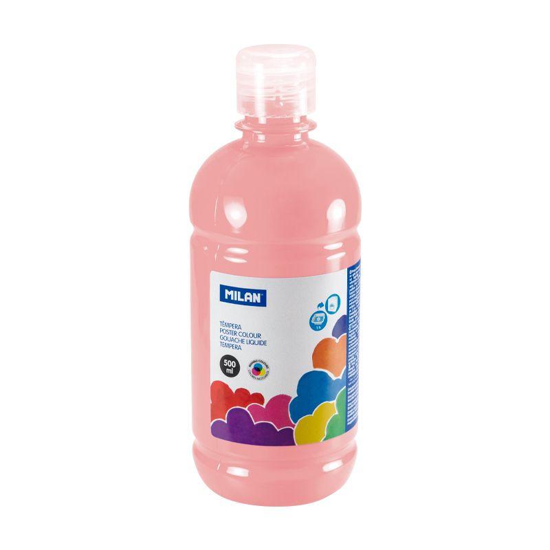 Milan Botella de Tempera 500ml - Tapon Dosificador - Secado Rapido - Mezclable - Color Rosa Palido