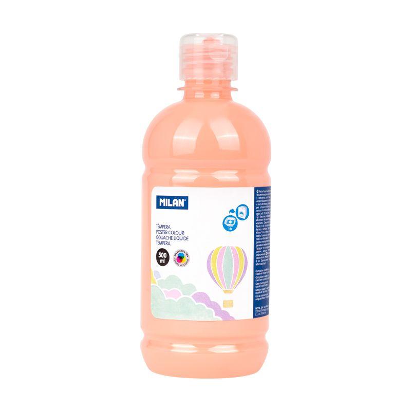 Milan Botella de Tempera 500ml - Tapon Dosificador - Secado Rapido - Mezclable - Color Rosa Palido Pastel