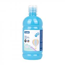 Milan Botella de Tempera 500ml - Tapon Dosificador - Secado Rapido - Mezclable - Color Azul Claro Pastel
