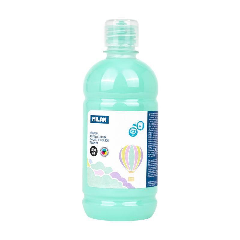 Milan Botella de Tempera 500ml - Tapon Dosificador - Secado Rapido - Mezclable - Color Verde Pastel
