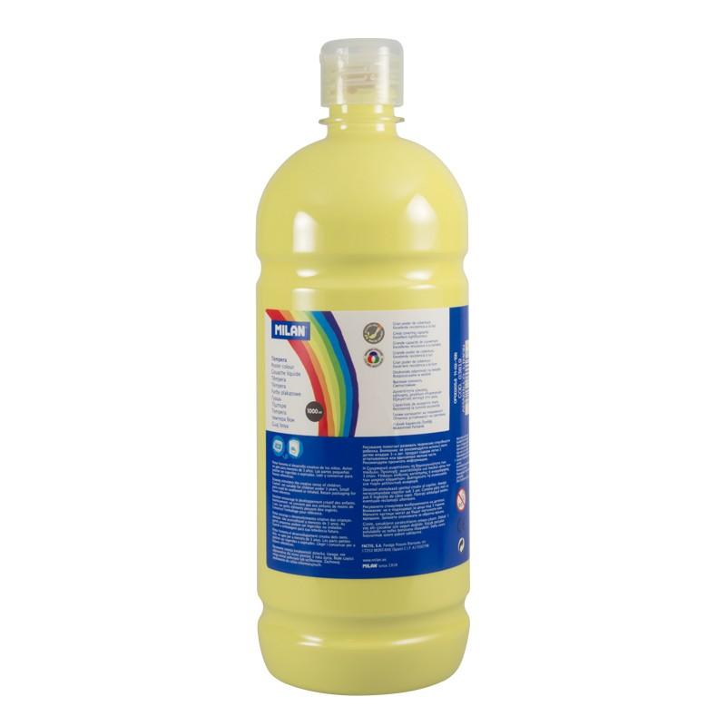 Milan Botella de Tempera - 1000ml - Tapon Dosificador - Secado Rapido - Mezclable - Color Amarillo Limon