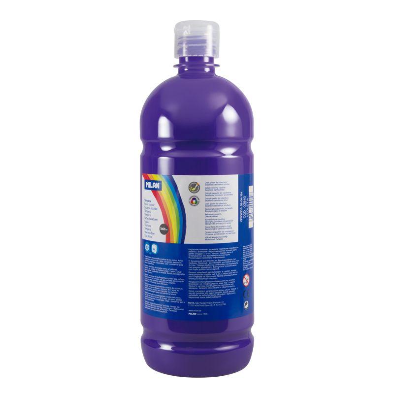 Milan Botella de Tempera 1000ml - Tapon Dosificador - Secado Rapido - Mezclable - Color Violeta