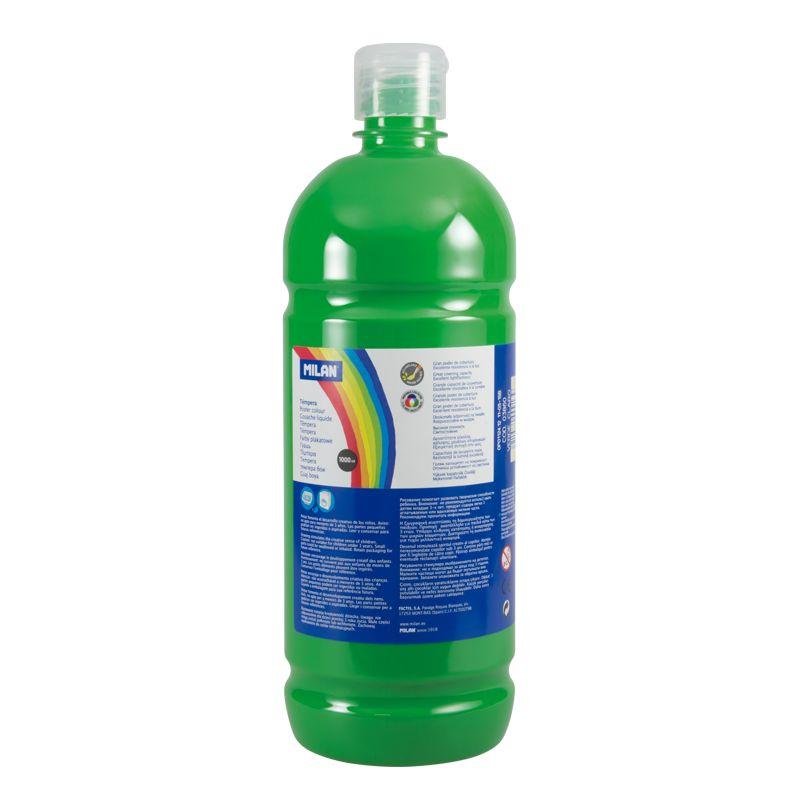 Milan Botella de Tempera 1000ml - Tapon Dosificador - Secado Rapido - Mezclable - Color Verde Claro