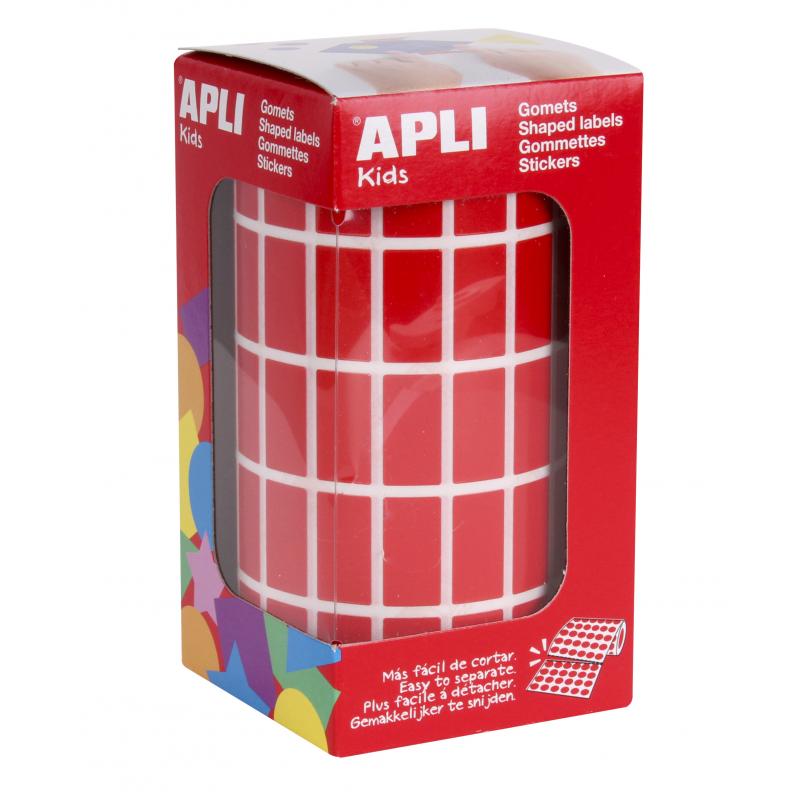 Apli Gomets Rectangulares Rojos - 20x10mm - 59 Hojas Pretroqueladas - 3540 Gomets por Rollo - Ideal para Actividades Infantiles 