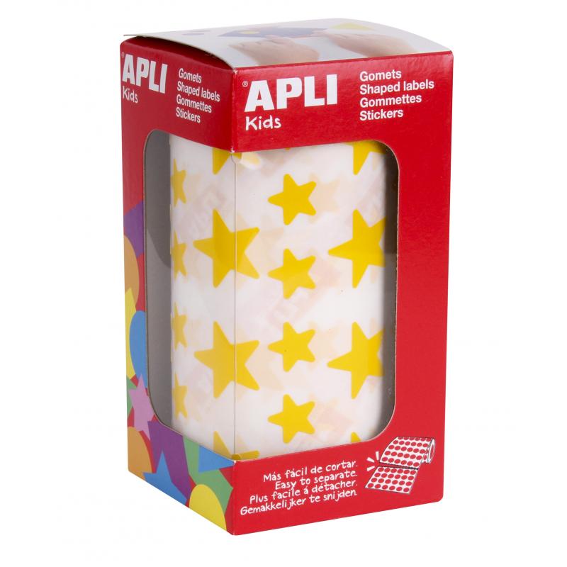 Apli Gomets Estrella Amarillos - 12.5mm y 19.5mm - Adhesivo Permanente - 2360 Gomets por Rollo - Ideal para Desarrollar Habilida