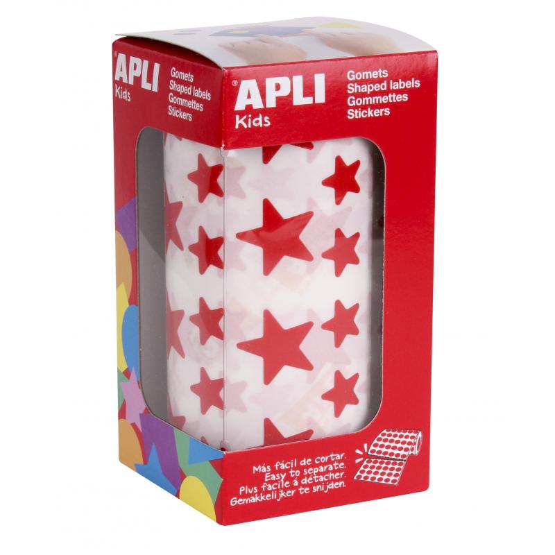 Apli Gomets Estrella Rojos - 12.5mm y 19.5mm - Adhesivo Permanente - 59 Hojas - 2360 Gomets por Rollo - Ideal para Desarrollar H