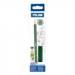 Milan Pack de 12 Lapices de Grafito Triangulares - Mina B de 2.4mm - Resistente a la Rotura - Para Escritura y Dibujo