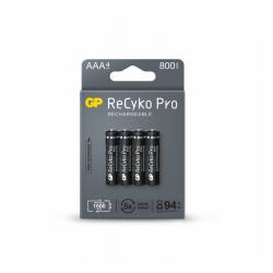 GP ReCyko Pro Pack de 4 Pilas Recargables 800mAh AAA 1.2V - Precargadas - Ciclo de Vida: Hasta 1.500 Veces