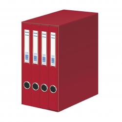 Dohe Oficolor Modulo de 4 Archivadores con Rado - Lomo Estrecho - Formato Folio - Carton Forrado - Color Rojo