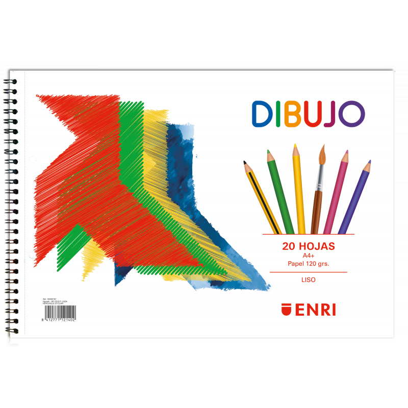 Enri Pajarita Bloc de Dibujo A4+ - Tapa Blanda - 20 Hojas 120gr - Microperforado - 2 Taladros - Liso