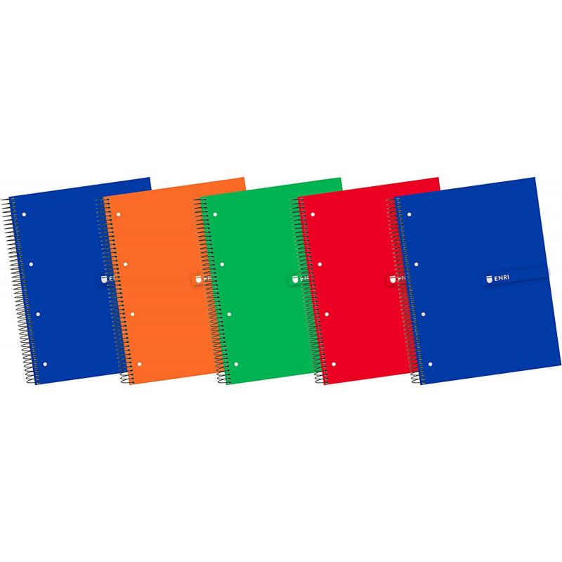 Enri Plus Cuaderno Espiral Formato A4+ Cuadriculado 5x5mm - 120 Hojas + 40 Gratis Microperforadas - Cubierta Extradura - Colores