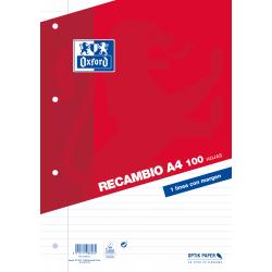 Oxford Recambio Formato A4 Horizontal 1 Linea 4 Taladros - 100 Hojas Sueltas con Margen