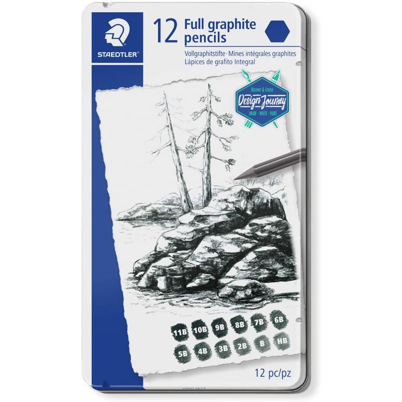 Staedtler Mars Lumograph Pure Graphite 100G Pack de 12 Lapices de Grafito - Tonos Brillantes - Graduaciones Surtidas