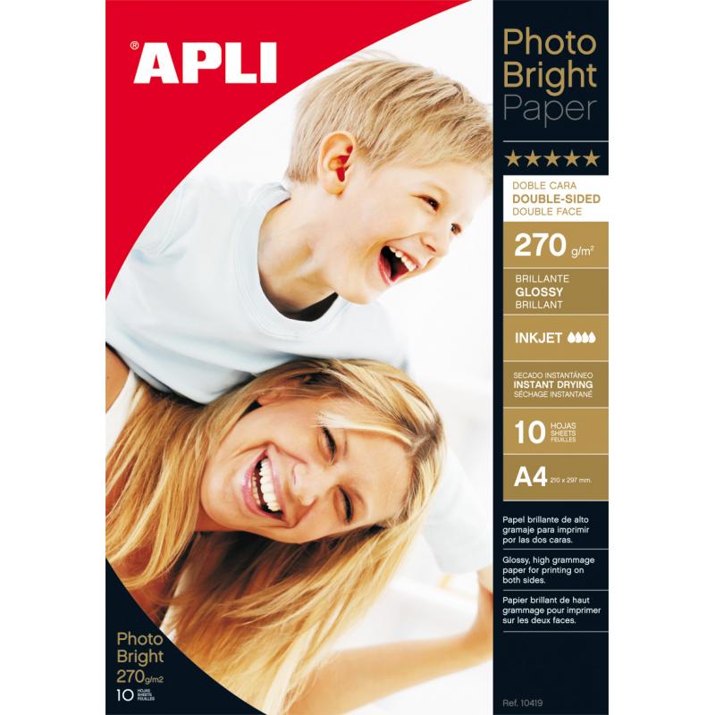 Apli Papel Fotografico Photobright Doble Cara A4 270g 10 Hojas