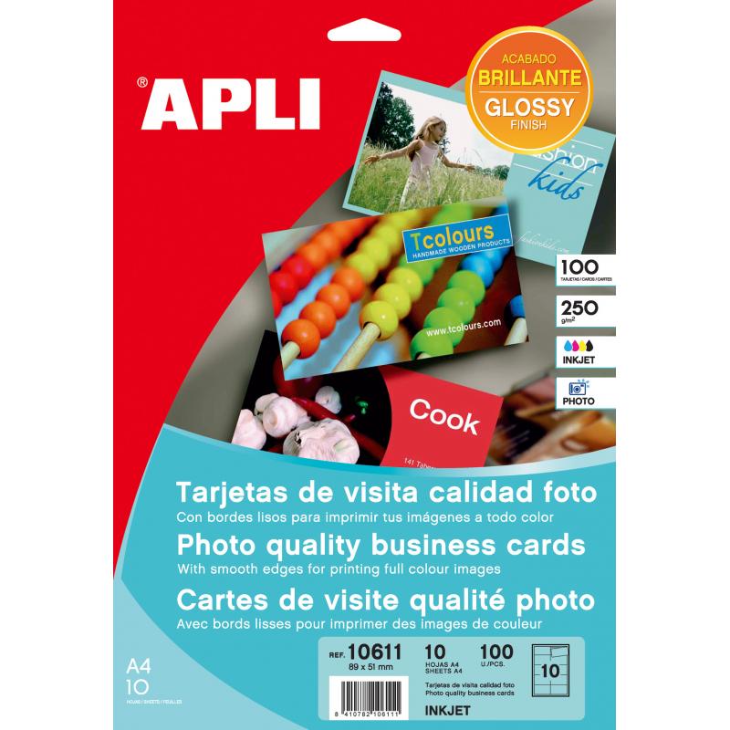 Apli Tarjetas de Visita Cantos Rectos Brillante 250g 10 Hojas