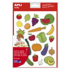 Apli Bolsa de Gomets Tematicos Frutas y Verduras - 69 Gomets - Adhesivo Removible - Ilustraciones Divertidas - Adhesivo Base Agu