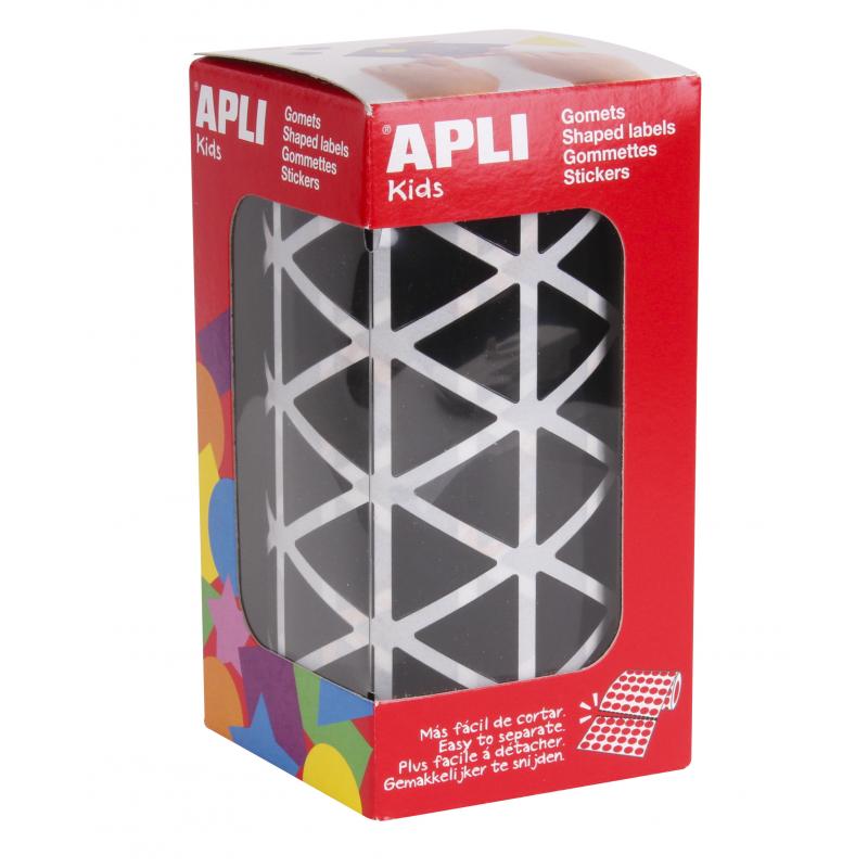 Apli Gomets Triangulares Negros - Tamaño 20 x 20 x 20mm - Adhesivo Permanente - 2832 Gomets por Rollo - Ideal para Escuelas y Ta