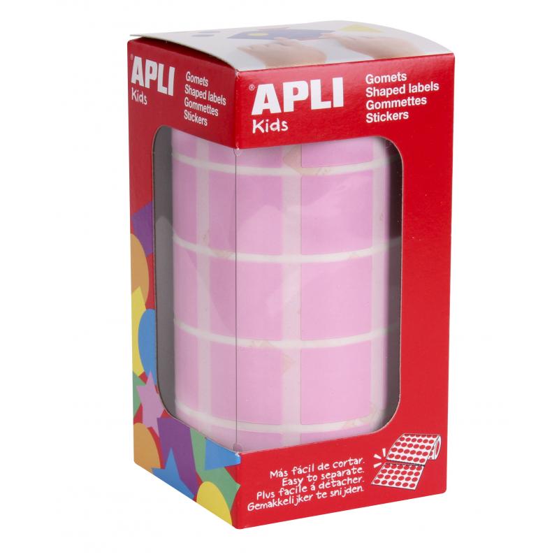 Apli Gomets Cuadrados Rosa - 20x20mm - 59 Hojas Pretroqueladas - 1770 Gomets por Rollo - Ideal para Escuelas y Talleres Infantil