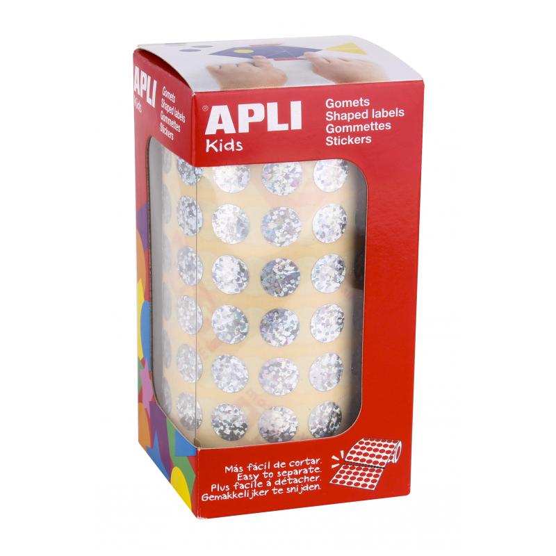 Apli Gomets Redondos Holograficos - Tamaño Ø 10.5mm - Adhesivo Permanente - 5192 Gomets por Rollo - Ideal para Desarrollar Habil