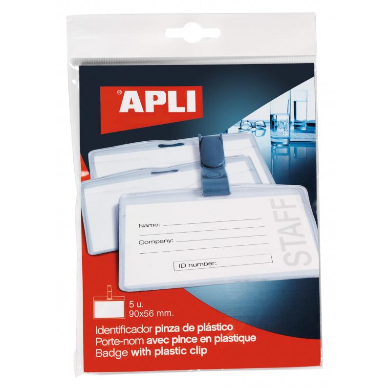 Apli Identificador con Pinza de Plastico para Tarjetas de Visita - Tamaño 90 x 56mm - Ideal para Ferias y Convenciones - Uso en 