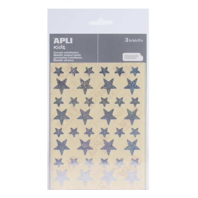 Apli Bolsa de Gomets Estrella - 12.5mm x 19.5mm - Holograficos con Adhesivo Permanente - 3 Hojas y 120 Gomets - Cumplen Normas E