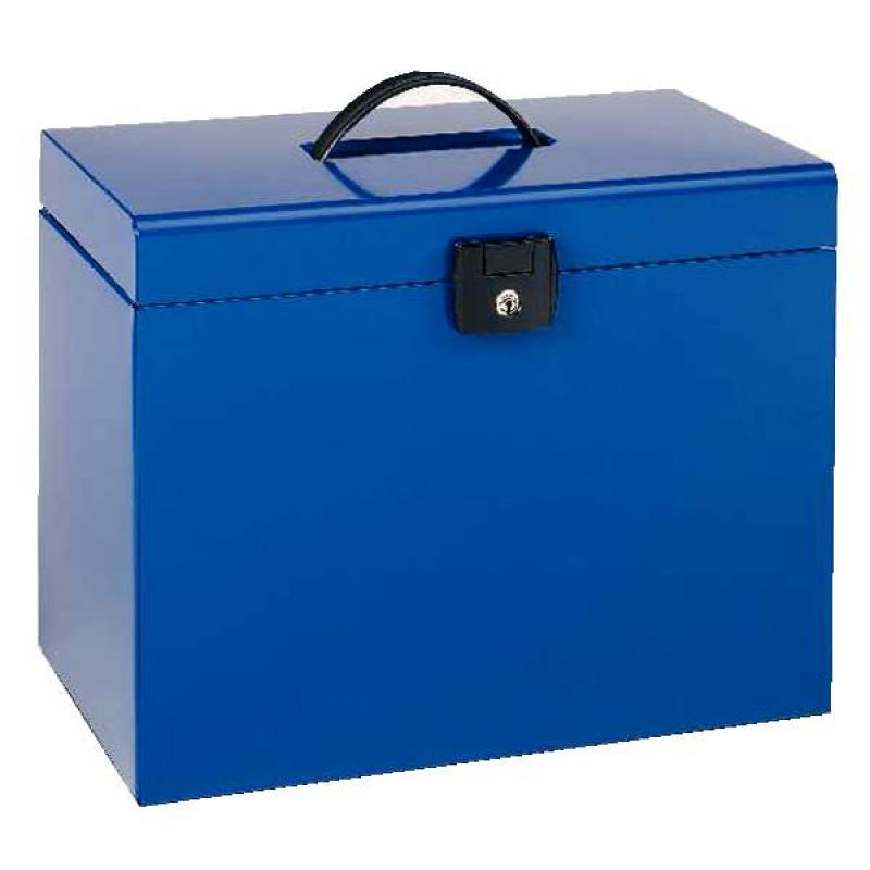 Esselte Home-Box A4 Maletin Metalico - con 5 Carpetas - Azul - con Asa y Cerradura con Llave