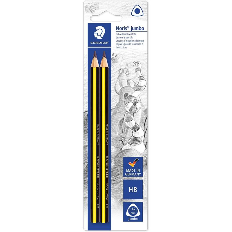 Staedtler Noris Jumbo 119 Pack de 2 Lapices de Grafito Jumbo Triangulares - Mina HB de 4mm - Madera de Bosques Sostenibles