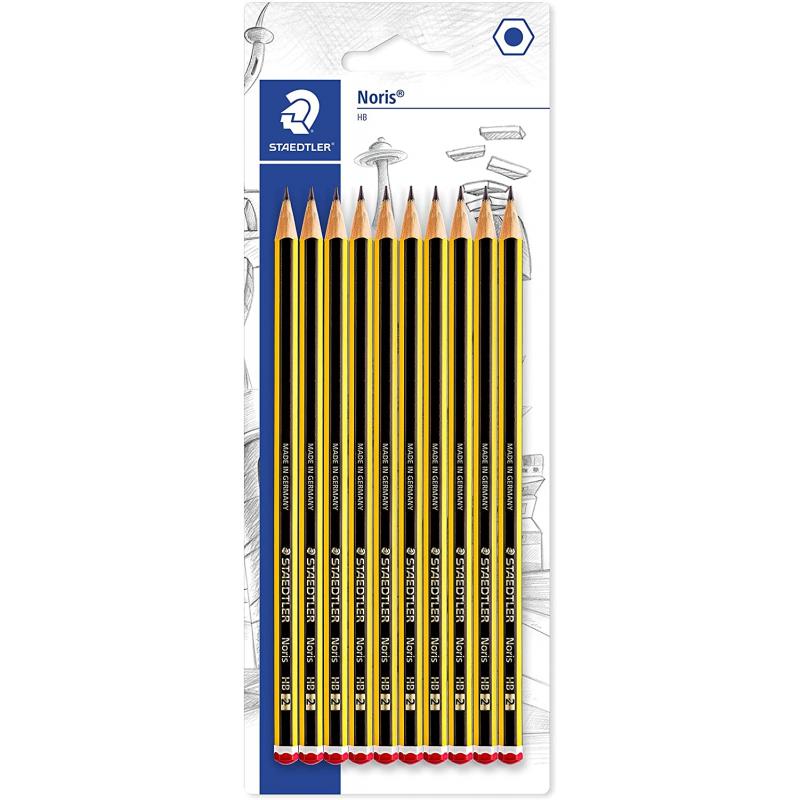 Staedtler Noris 120 Pack de 10 Lapices de Grafito Hexagonales - Mina 2HB - Resistencia a la Rotura - Madera de Bosques Sostenibl