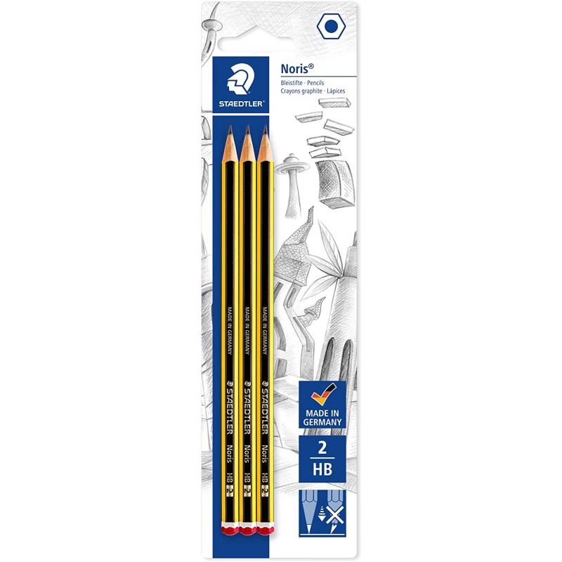 Staedtler Noris 120 Pack de 3 Lapices de Grafitito Hexagonales - Mina 2HB - Resistencia a la Rotura - Madera de Bosques Sostenib