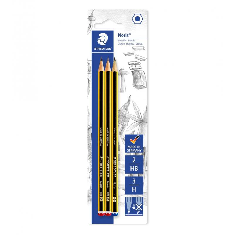 Staedtler Noris 120 Pack de 3 Lapices de Grafito Hexagonles - Graduaciones Surtidas - Resistencia a la Rotura - Madera de Bosque