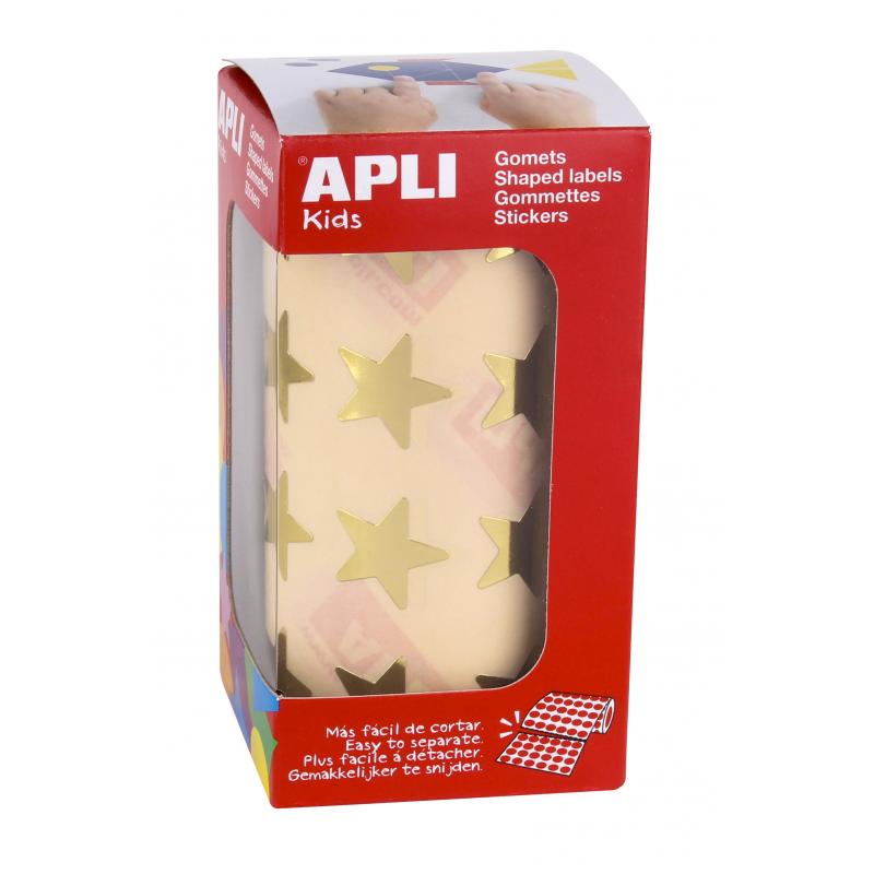 Apli Gomets Estrella Oro Metalizado - Tamaño 19.5mm - Adhesivo Permanente - 1416 Gomets por Rollo - Ideal para Actividades Creat