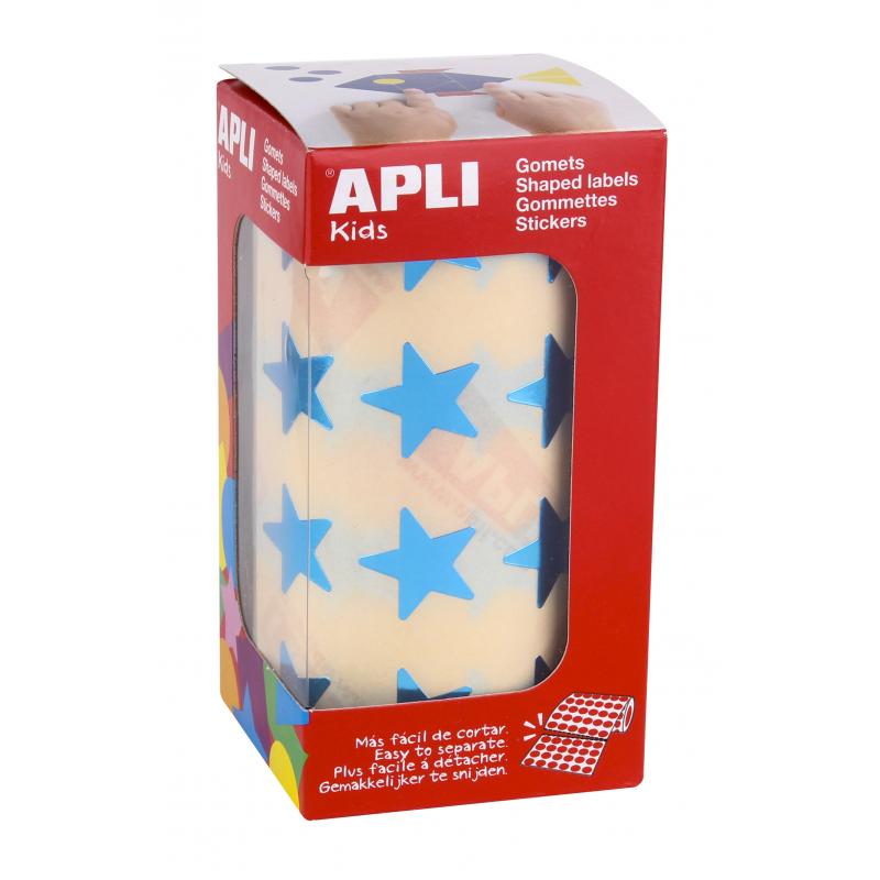 Apli Gomets Estrella Azul Metalizado - Tamaño 19.5mm - Adhesivo Permanente - 1416 Gomets por Rollo - Ideal para Actividades Crea