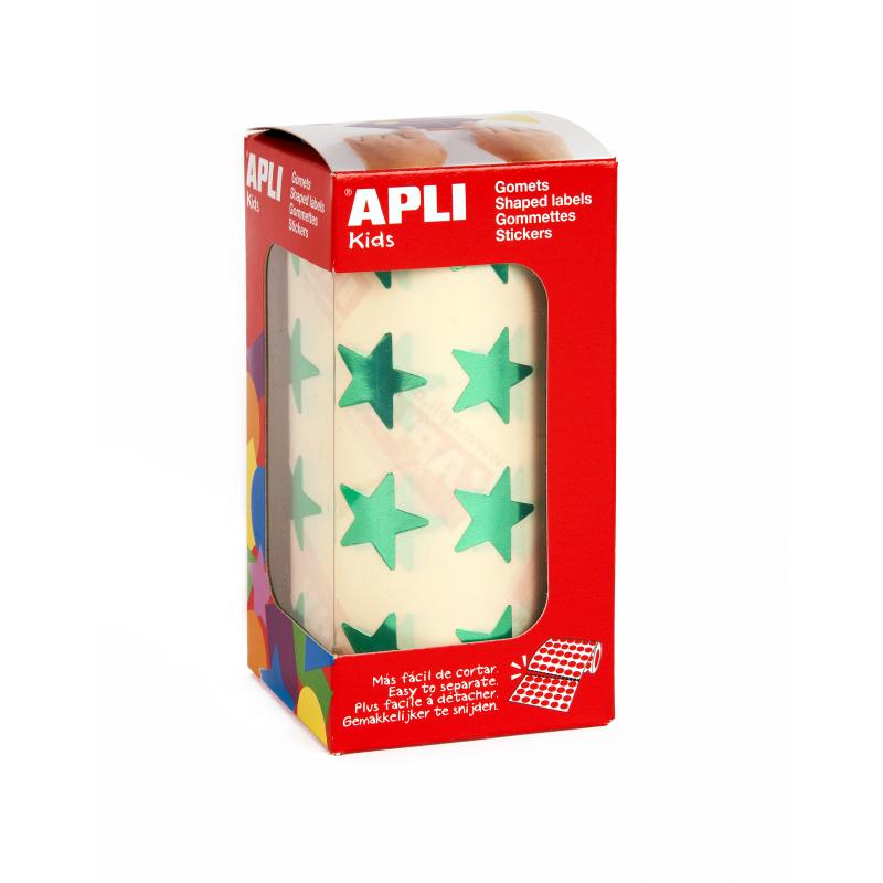 Apli Gomets Estrella Verde Metalizado - Tamaño 19.5mm - 1416 Gomets por Rollo - Adhesivo Permanente - Ideal para Escuelas y Tall