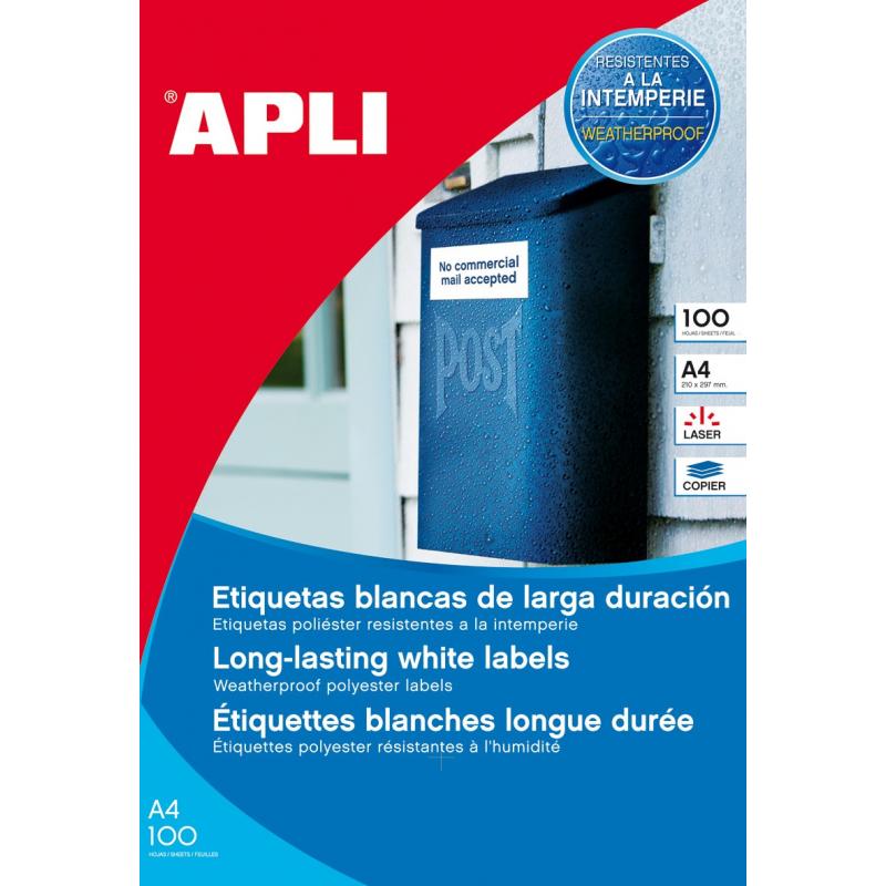 Apli Etiquetas Blancas Resistentes Intemperie 210 x 297 mm - 100 Hojas