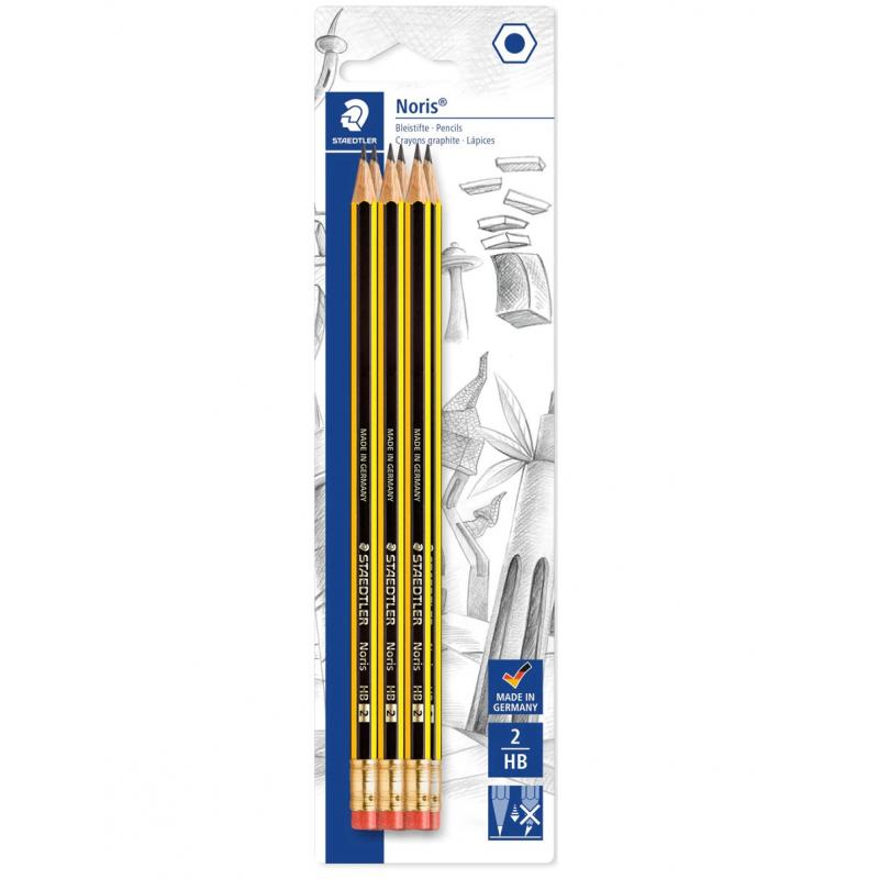 Staedtler Noris 122 Pack de 6 Lapices de Grafito Hexagonales 2HB con Goma - Resistencia a la Rotura - Madera de Bosques Sostenib