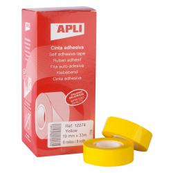 Apli Cinta Adhesiva Amarilla 19mm x 33m - Resistente al Agua y a la Intemperie - Facil de Cortar con las Manos - Ideal para Etiq