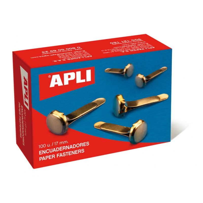 Apli Encuadernadores Metalicos Dorados 17mm - Caja de 100 - sin Arandela - Aptos para Todo Tipo de Documentos - Ideales para Enc