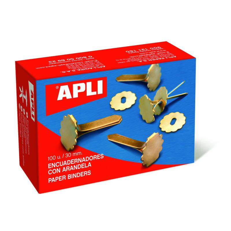 Apli Encuadernadores Metalicos con Arandela - 18mm - Caja de 100 - Aptos para Todo Tipo de Documentos - Incluyen Arandela para E