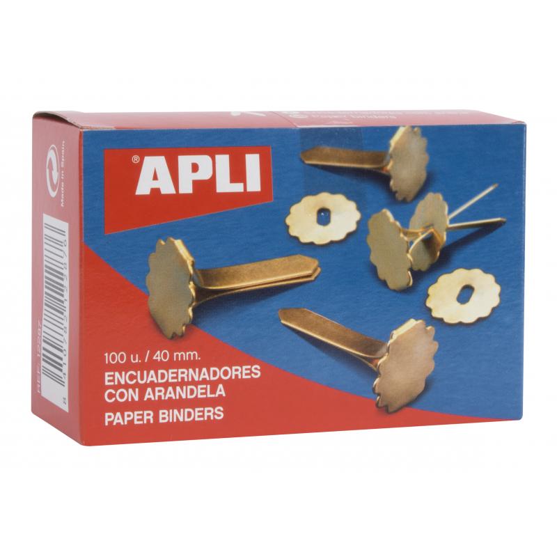 Apli Encuadernadores Metalicos con Arandela - 40mm - Caja de 100 - Aptos para Todo Tipo de Documentos - Incluyen Arandela para E