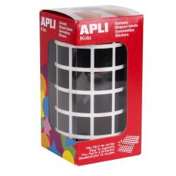 Apli Gomets Cuadrados Negros - 15 x 15mm - 59 Hojas Pretroqueladas - 2832 Gomets por Rollo - Ideal para Escuelas y Talleres Infa