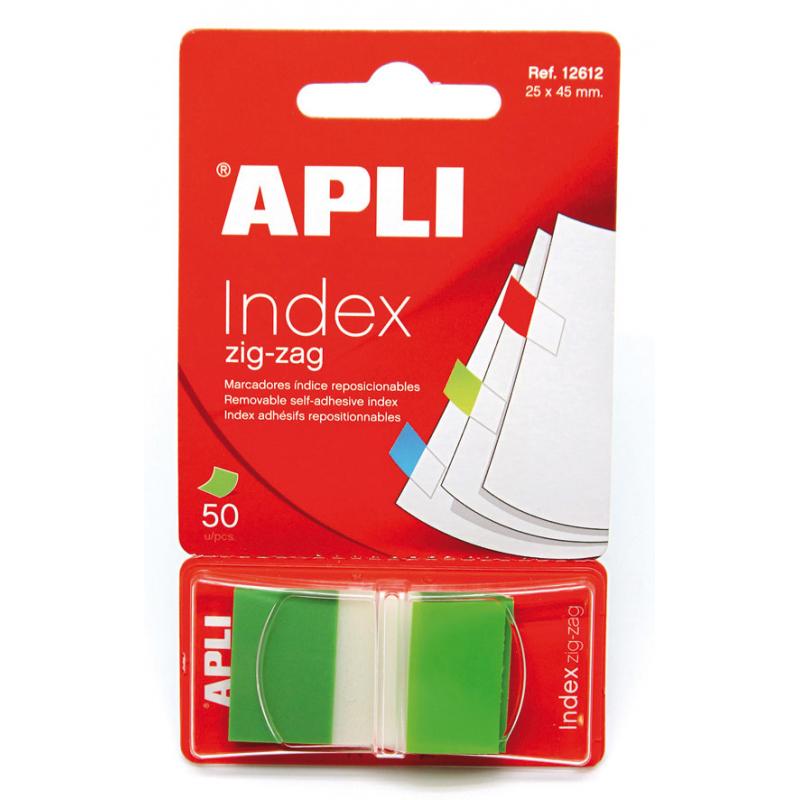 Apli Indices Adhesivos Film Zigzag 45x25mm - Dispensador de 50 Indices - Adhesivo de Calidad - Facil de Despegar - Diseño Zigzag