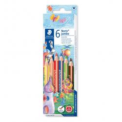 Staedtler Jumbo Noris 128 Pack de 6 Lapices Triangulares de Colores - Diseño Ergonomico - Colores Surtidos