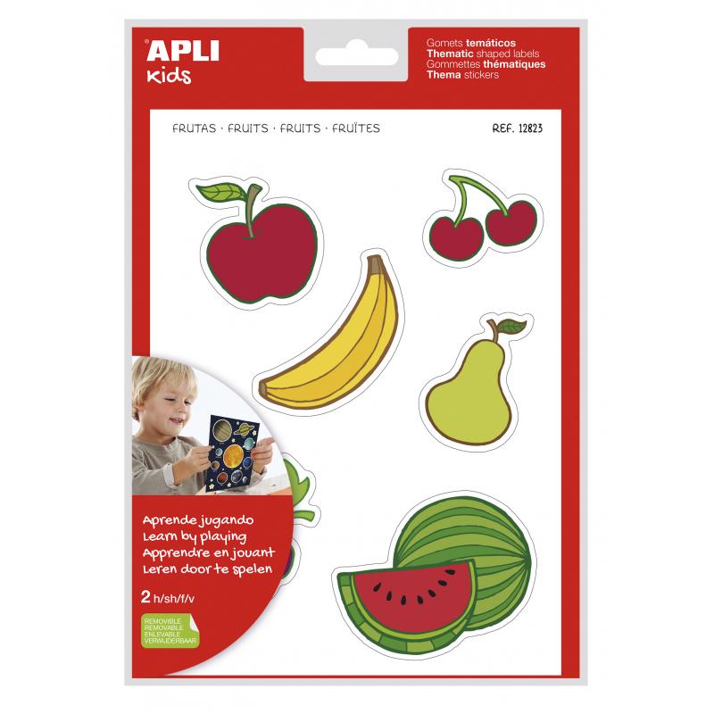 Apli Gomets Tematicos las Frutas xL - 22 Gomets en 2 Hojas A4 - Desarrollados con Educadores - Adhesivo Removible - Seguros y Ec