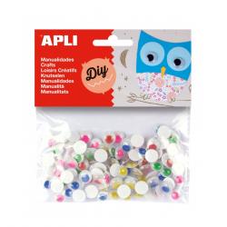 Apli Pack de 100 Ojos Moviles Redondos Adhesivos - Medidas Surtidas Ø 10 mm - Colores Surtidos