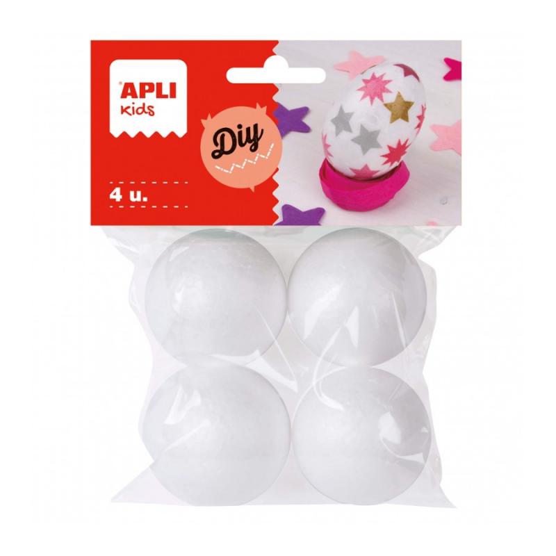 Apli Pack de 4 Bolas de Porexpan Ø 45 mm - Color Blanco